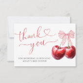 さくらんぼオントップキュートバウ赤ちゃんシャワーサンキューカード カード (正面)