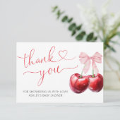 さくらんぼオントップキュートバウ赤ちゃんシャワーサンキューカード カード (スタンド正面)