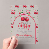 さくらんぼオントップコケットピンクボウガールベビーシャワー アクリル招待状 (インサイチュ (ポータブル))