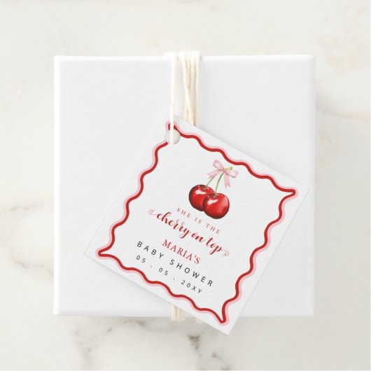 さくらんぼオントップコケットピンクボウガールベビーシャワー フェイバータグ (インサイチュ)