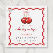 さくらんぼオントップコケットピンクボウガールベビーシャワー フェイバータグ (正面)