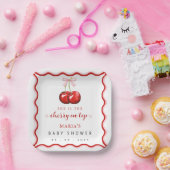 さくらんぼオントップコケットピンクボウガールベビーシャワー ペーパープレート (パーティー)