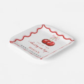 さくらんぼオントップコケットピンクボウガールベビーシャワー ペーパープレート (傾斜あり)