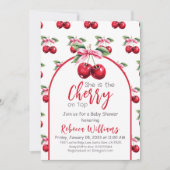 さくらんぼオントップコケットピンクボウガールベビーシャワー 招待状 (正面)