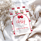 さくらんぼオントップコケットピンクボウガールベビーシャワー 招待状