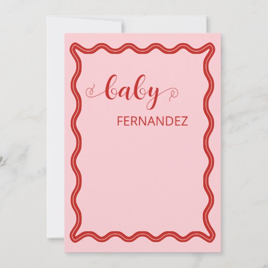 さくらんぼオントップコケットピンクボウガールベビーシャワー 招待状 (裏面)