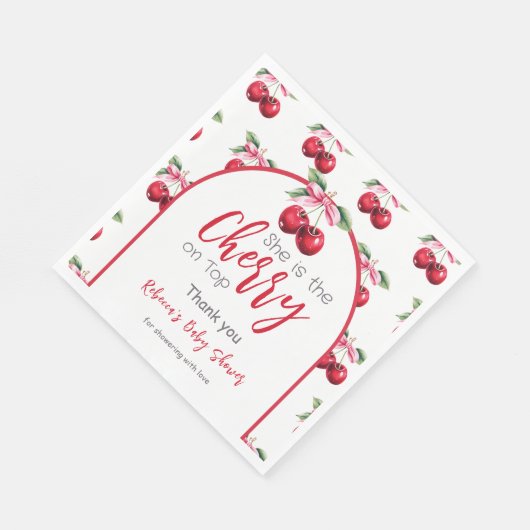 さくらんぼオントップコケットピンクボウベビーシャワー スタンダードランチョンナプキン (角)