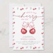 さくらんぼオントップコケットベビーガールシャワー 招待状 (正面)