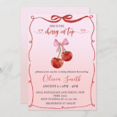さくらんぼオントップコケットボウさくらんぼガールベビーシャワー 招待状 (正面/裏面)
