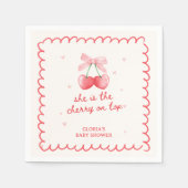 さくらんぼオントップコケットボウガールズベビーシャワー スタンダードカクテルナプキン (正面)