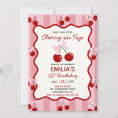 さくらんぼオントップコケットボウピンクガール誕生日 招待状 (正面)