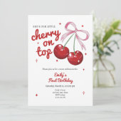 さくらんぼオントップコケットボウピンクガール誕生日 招待状 (スタンド正面)