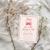 さくらんぼオントップコケット弓手引きベビーシャワー 招待状