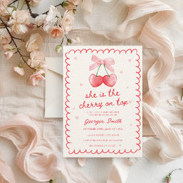 さくらんぼオントップコケット弓手引きベビーシャワー 招待状