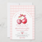 さくらんぼオントップスウィートピンクジンガムガールベビーシャワー 招待状 (正面)