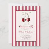 さくらんぼオントップストライプのブライダルシャワー 招待状 (正面)