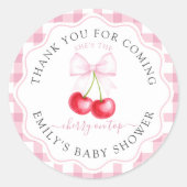 さくらんぼオントップバウ赤ちゃんシャワーありがとう来の ラウンドシール (正面)