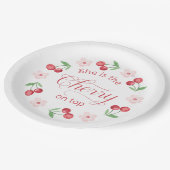 さくらんぼオントップピンクの水の色ベビーシャワー ペーパープレート (アングル)