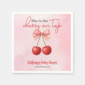 さくらんぼオントップピンクガールベビーシャワー スタンダードカクテルナプキン (正面)