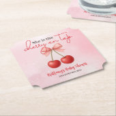 さくらんぼオントップピンクガールベビーシャワー ペーパーコースター (アングル)