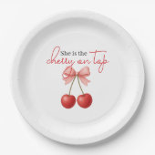 さくらんぼオントップピンクガールベビーシャワー ペーパープレート (正面)