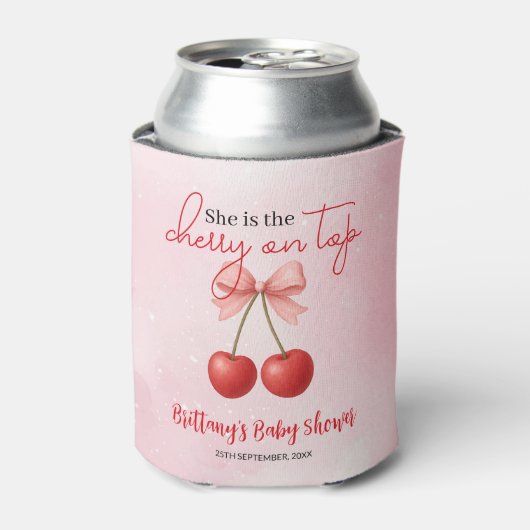 さくらんぼオントップピンクガールベビーシャワー 缶クーラー (缶正面)