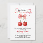 さくらんぼオントップピンクガールミニマリストベビーシャワー 招待状 (正面)