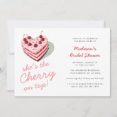 さくらんぼオントップピンクハートケーキブライダルシャワー 招待状 (正面)