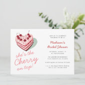 さくらんぼオントップピンクハートケーキブライダルシャワー 招待状 (スタンド正面)