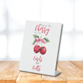 さくらんぼオントップピンクボウガールベビーシャワーカード 台座サイン