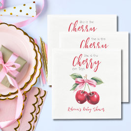 さくらんぼオントップピンクボウガールベビーシャワー スタンダードランチョンナプキン