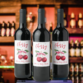 さくらんぼオントップピンクボウガールベビーシャワー ワインラベル