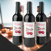 さくらんぼオントップピンクボウガールベビーシャワー ワインラベル