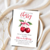 さくらんぼオントップピンクボウガールベビーシャワー 招待状