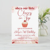 さくらんぼオントップピンクボウガール誕生日招待状 招待状 (スタンド正面)