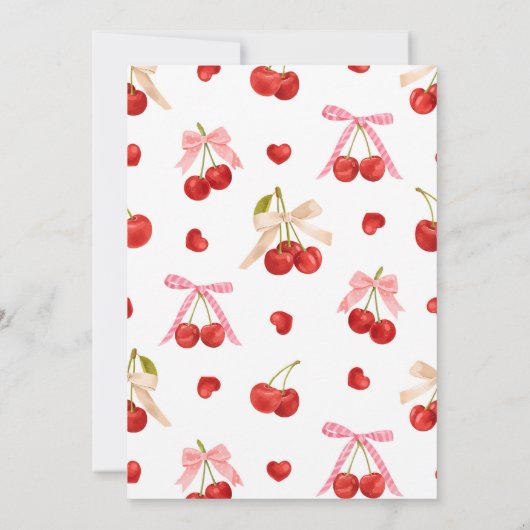 さくらんぼオントップピンクボウガール誕生日招待状 招待状 (裏面)