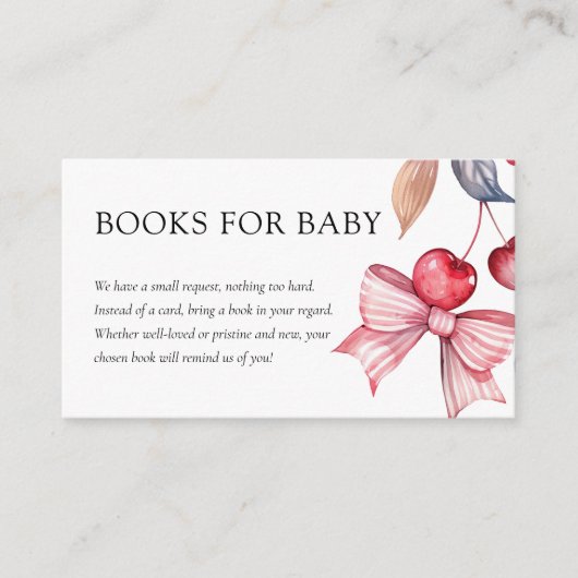 さくらんぼオントップピンクボウコケットベビーシャワー エンクロージャーカード (正面)