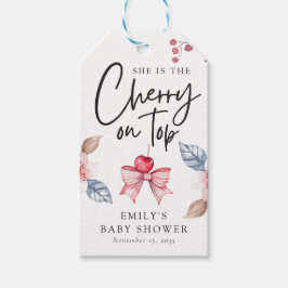 さくらんぼオントップピンクボウコケットベビーシャワー ギフトタグ