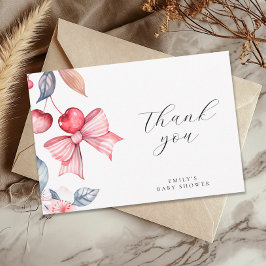 さくらんぼオントップピンクボウコケットベビーシャワー サンキューカード