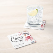 さくらんぼオントップピンクボウコケットベビーシャワー スクエアペーパーコースター (インサイチュ)