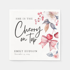 さくらんぼオントップピンクボウコケットベビーシャワー スタンダードカクテルナプキン