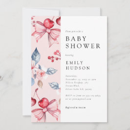 さくらんぼオントップピンクボウコケットベビーシャワー 招待状