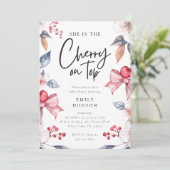 さくらんぼオントップピンクボウコケットベビーシャワー 招待状 (スタンド正面)