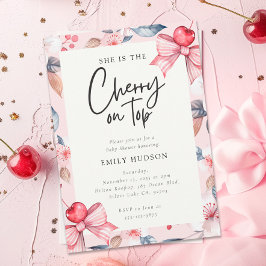さくらんぼオントップピンクボウコケットベビーシャワー 招待状