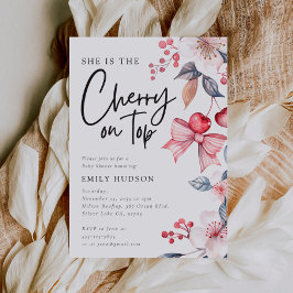 さくらんぼオントップピンクボウコケットベビーシャワー 招待状