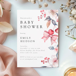 さくらんぼオントップピンクボウコケットベビーシャワー 招待状