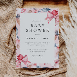 さくらんぼオントップピンクボウコケットベビーシャワー 招待状