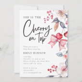さくらんぼオントップピンクボウコケットベビーシャワー 招待状 (正面)