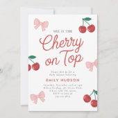 さくらんぼオントップピンクボウコケットベビーシャワー 招待状 (正面)