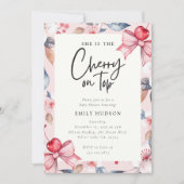 さくらんぼオントップピンクボウコケットベビーシャワー 招待状 (正面)